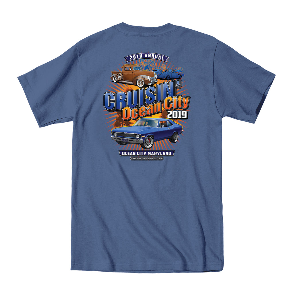2019 Cruisin official classic car show event t-shirt blue jean Ocean C ...