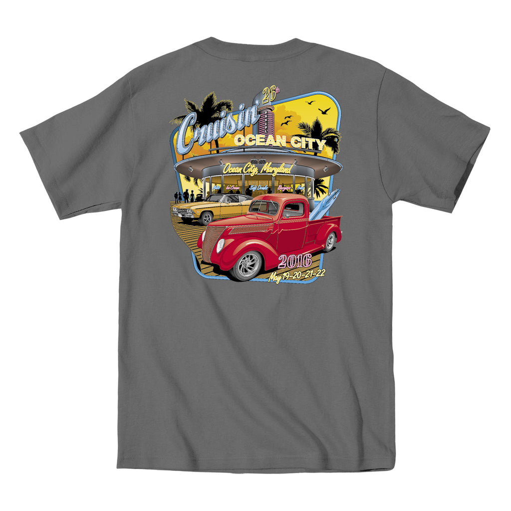 2016 Cruisin official classic car show event t-shirt charcoal Ocean Ci ...