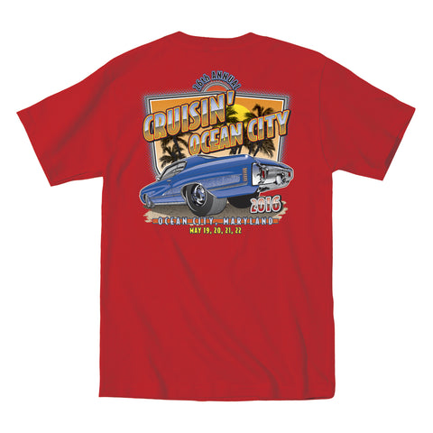 2016 Cruisin official classic car show event t-shirt red Ocean City Ma ...