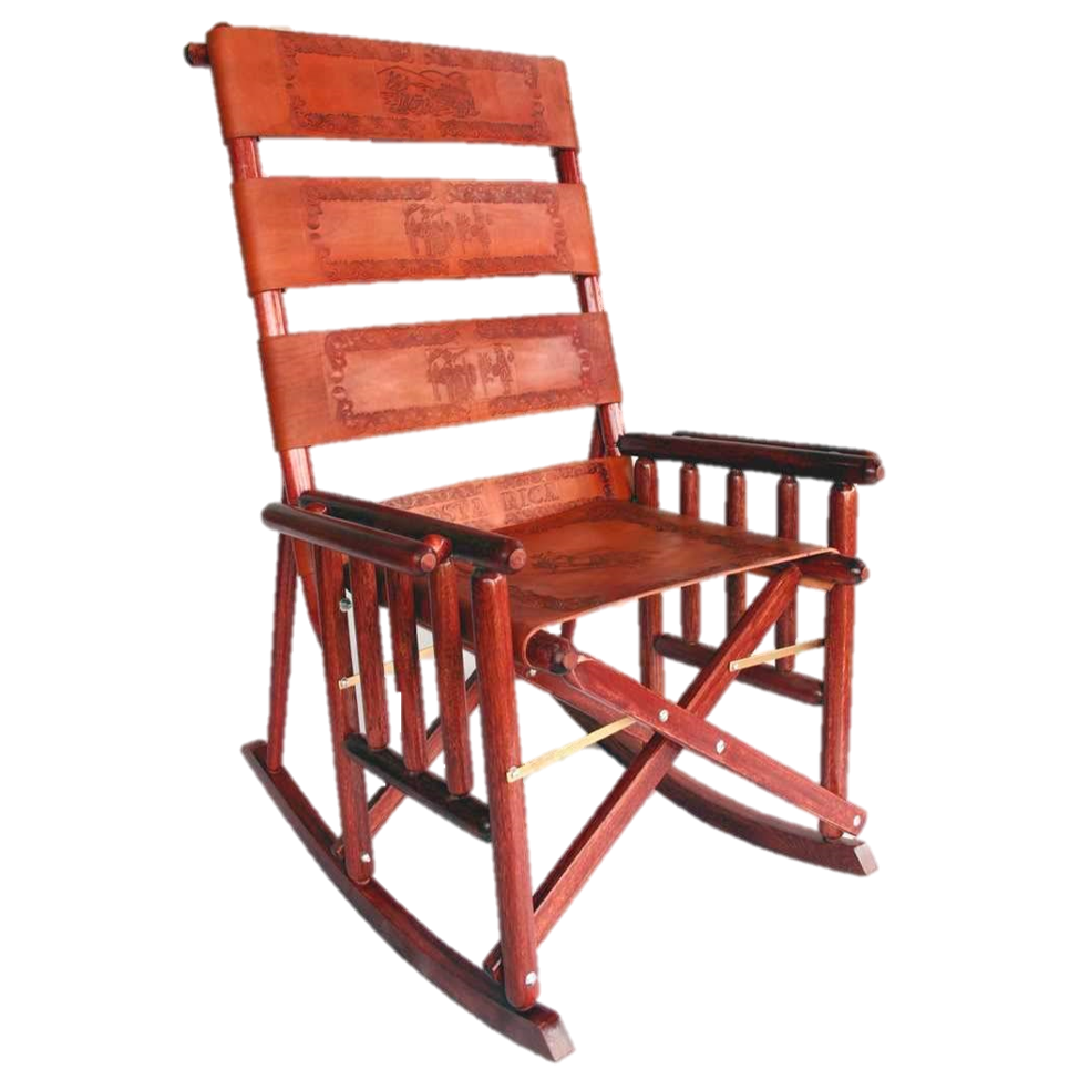 costa rican handmade foldable rocking chair  wood  leather