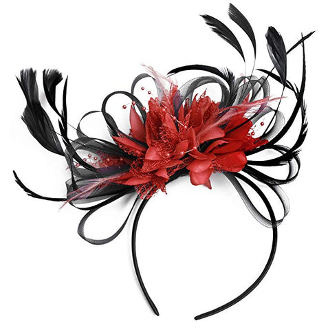 Caprilite Hoopmix Fascinator Black and Red Fascinator on Headband