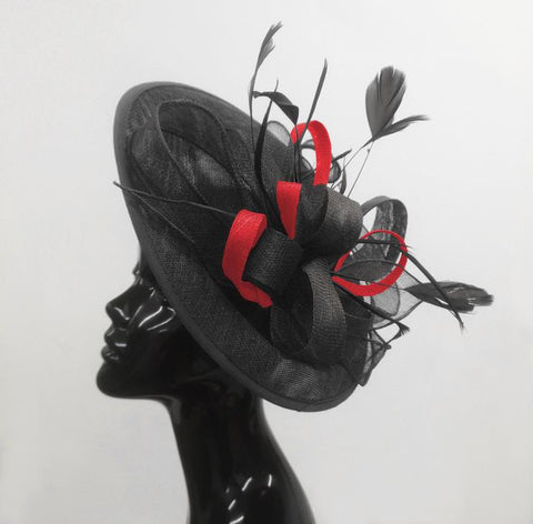 Black and Red Sinamay Hatinator Hat Fascinator on Headband by Caprilite UK Online