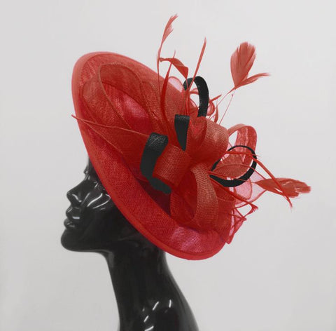 Red and Black Hatinator Fascinator Hat on Headband Disc Saucer by Caprilite UK Online Shop