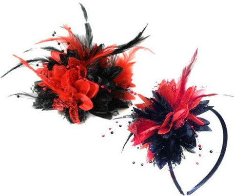 Small Flower Fascinator in Black and Red available on Clip Comb or Headband