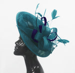 Caprilite Big Saucer Sinamay Teal Turquoise & Navy Mixed Colour Fascinator On Headband