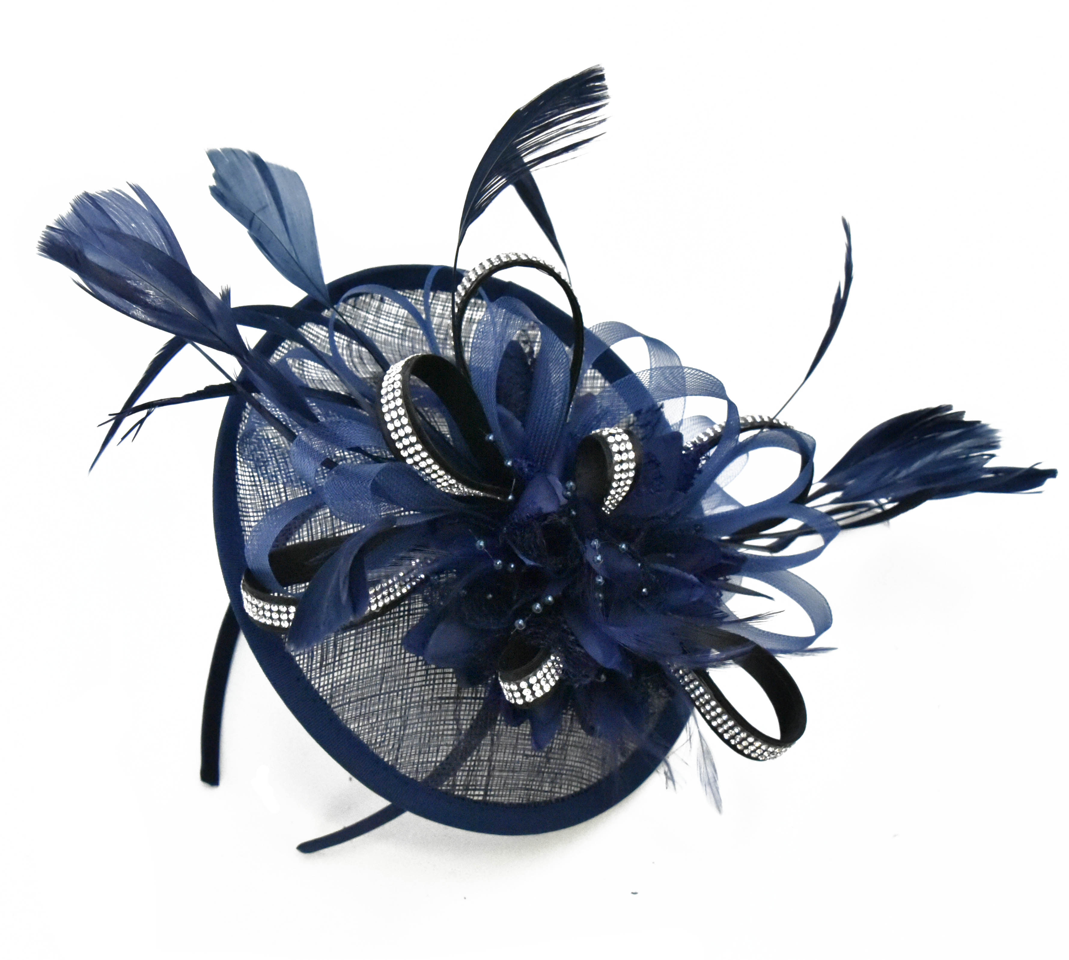 navy fascinator wedding