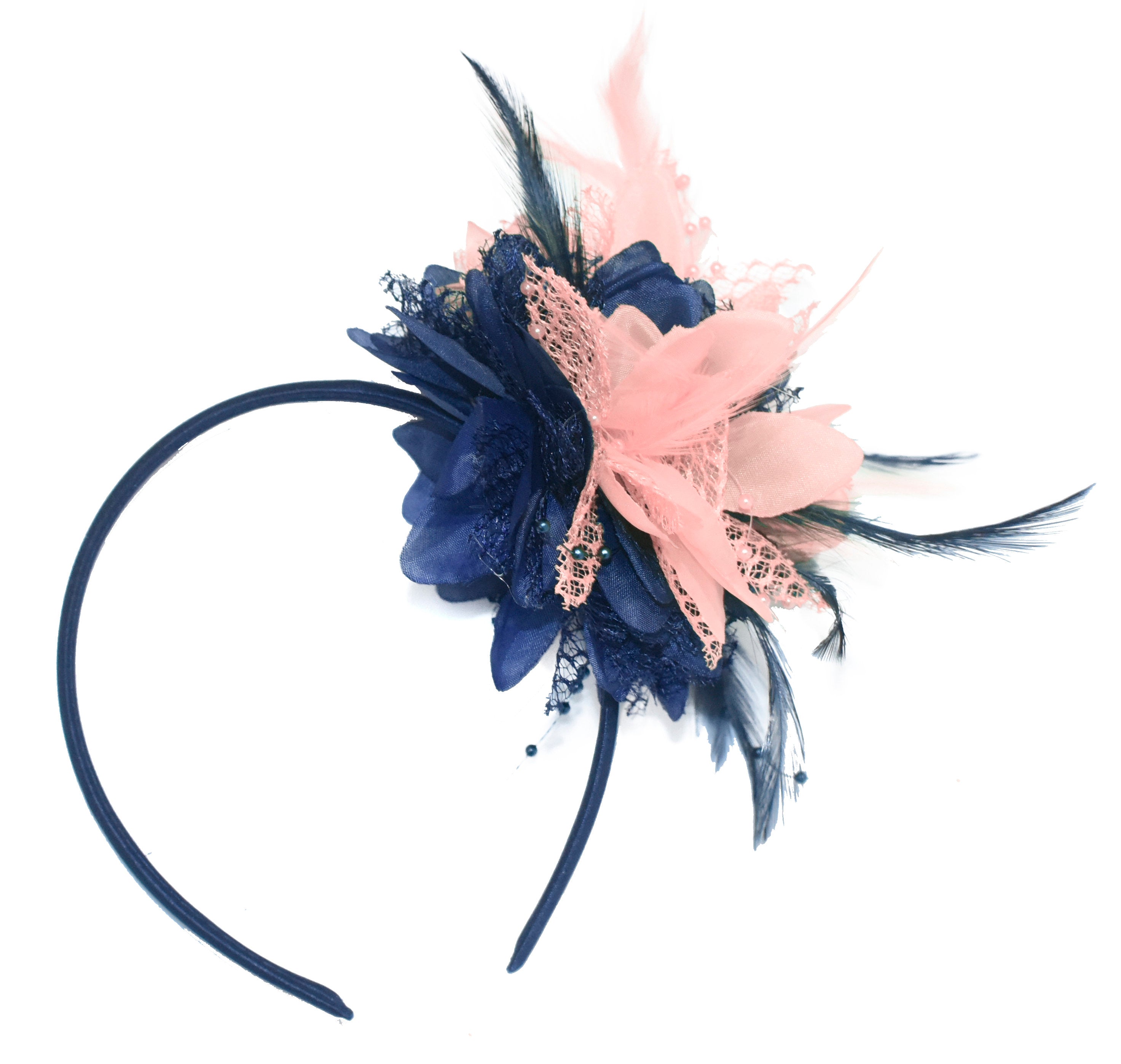 peach and navy fascinator