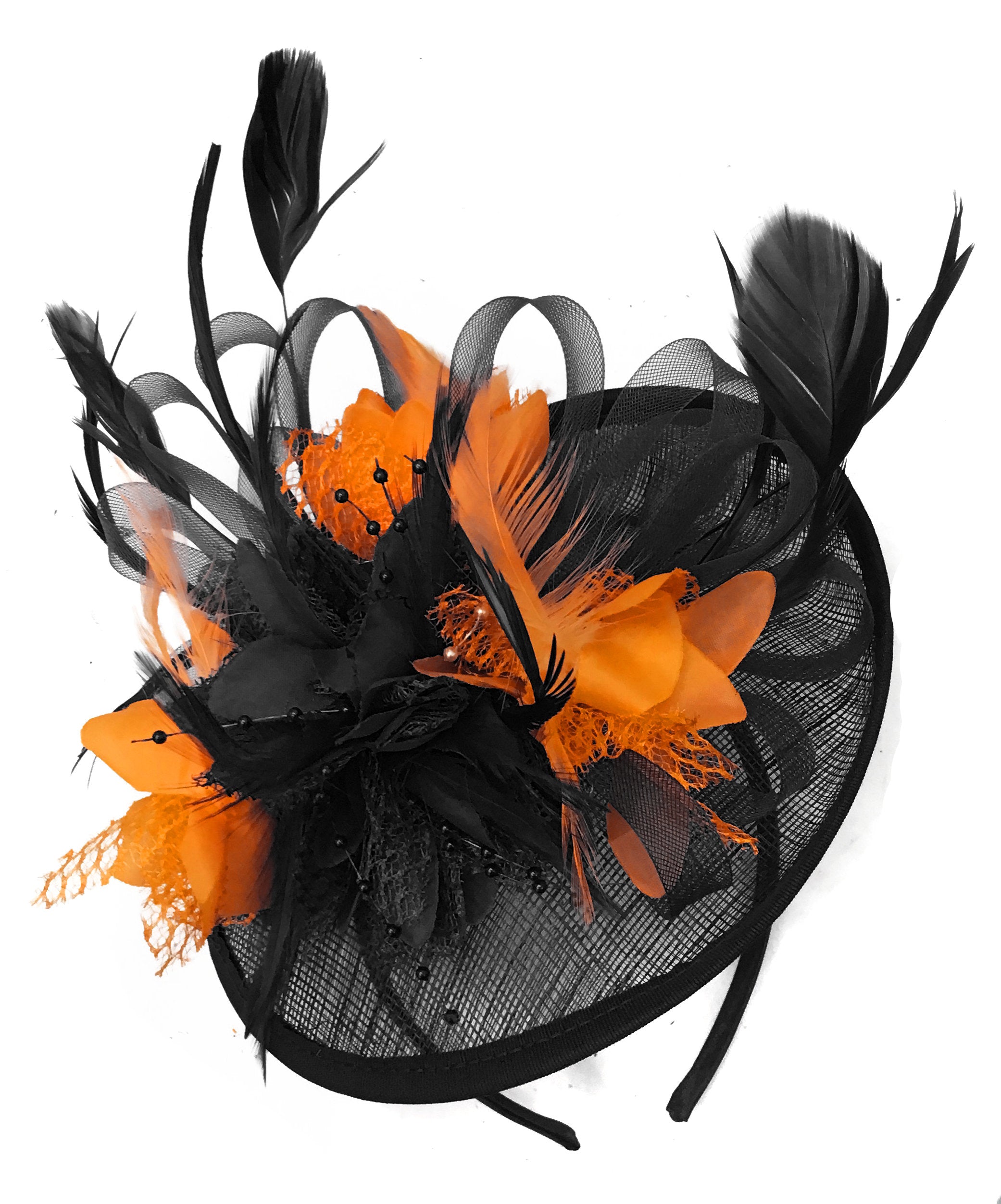 orange and black wedding hats