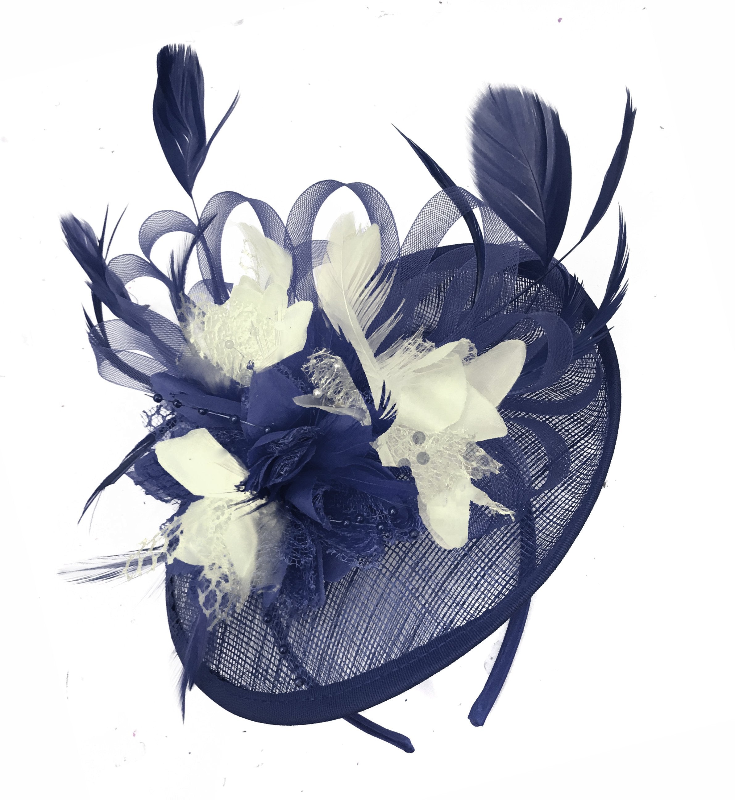 navy ivory fascinators