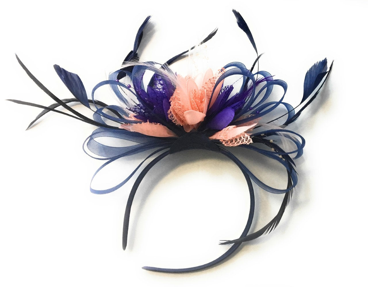 peach and navy fascinator