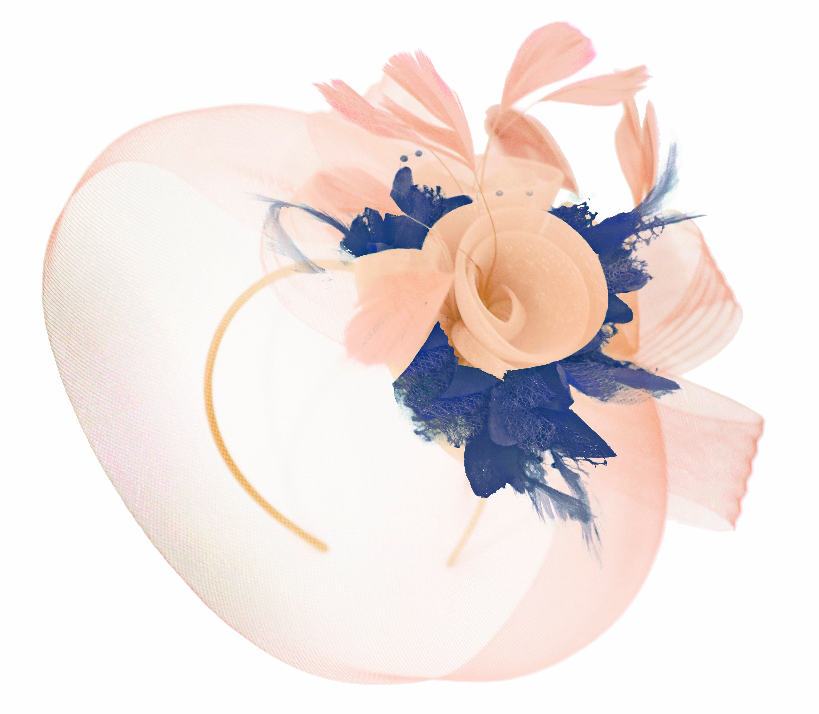 peach and navy fascinator