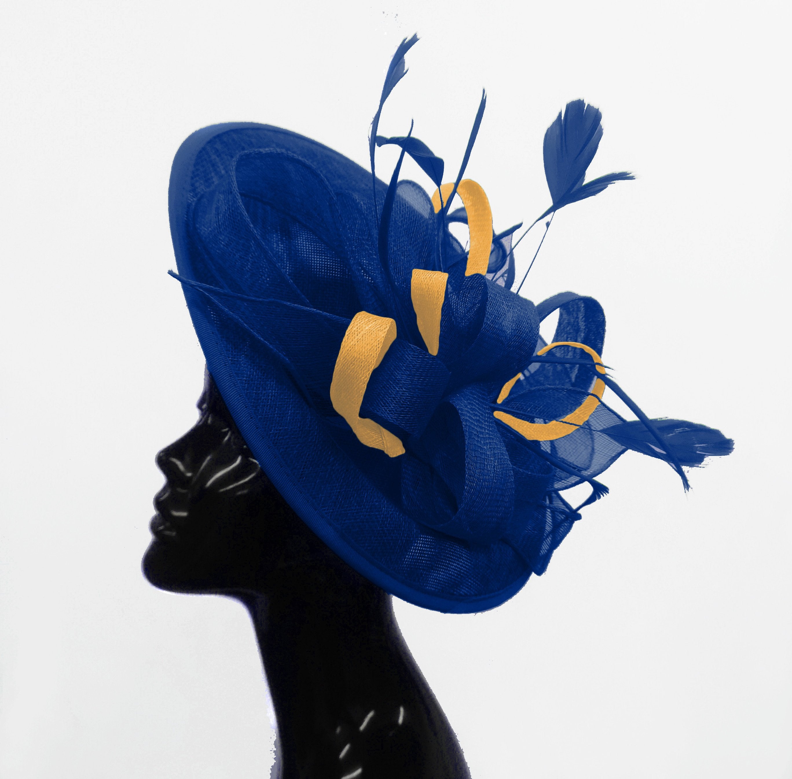 gold and blue fascinator