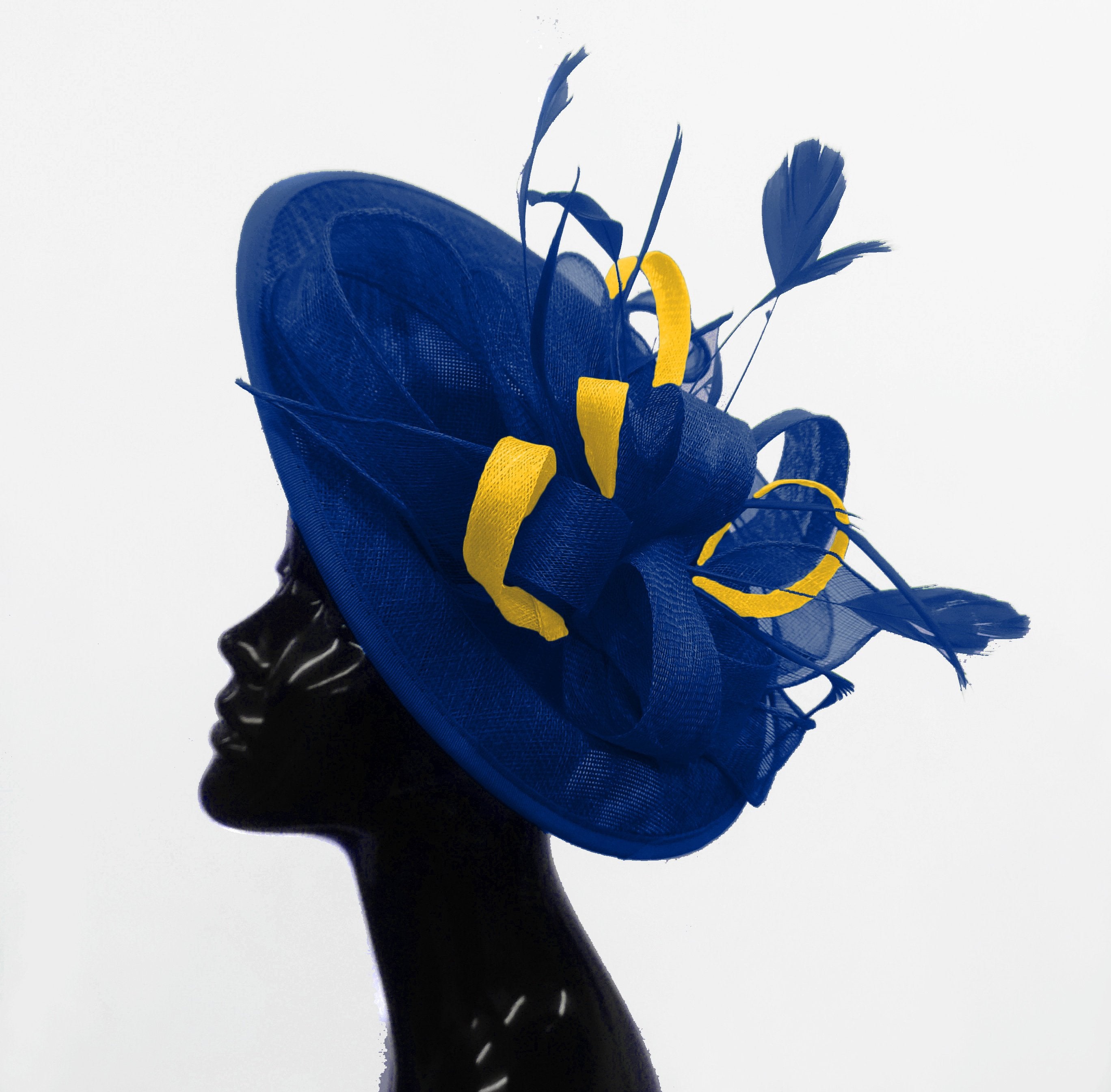 royal blue and yellow fascinator