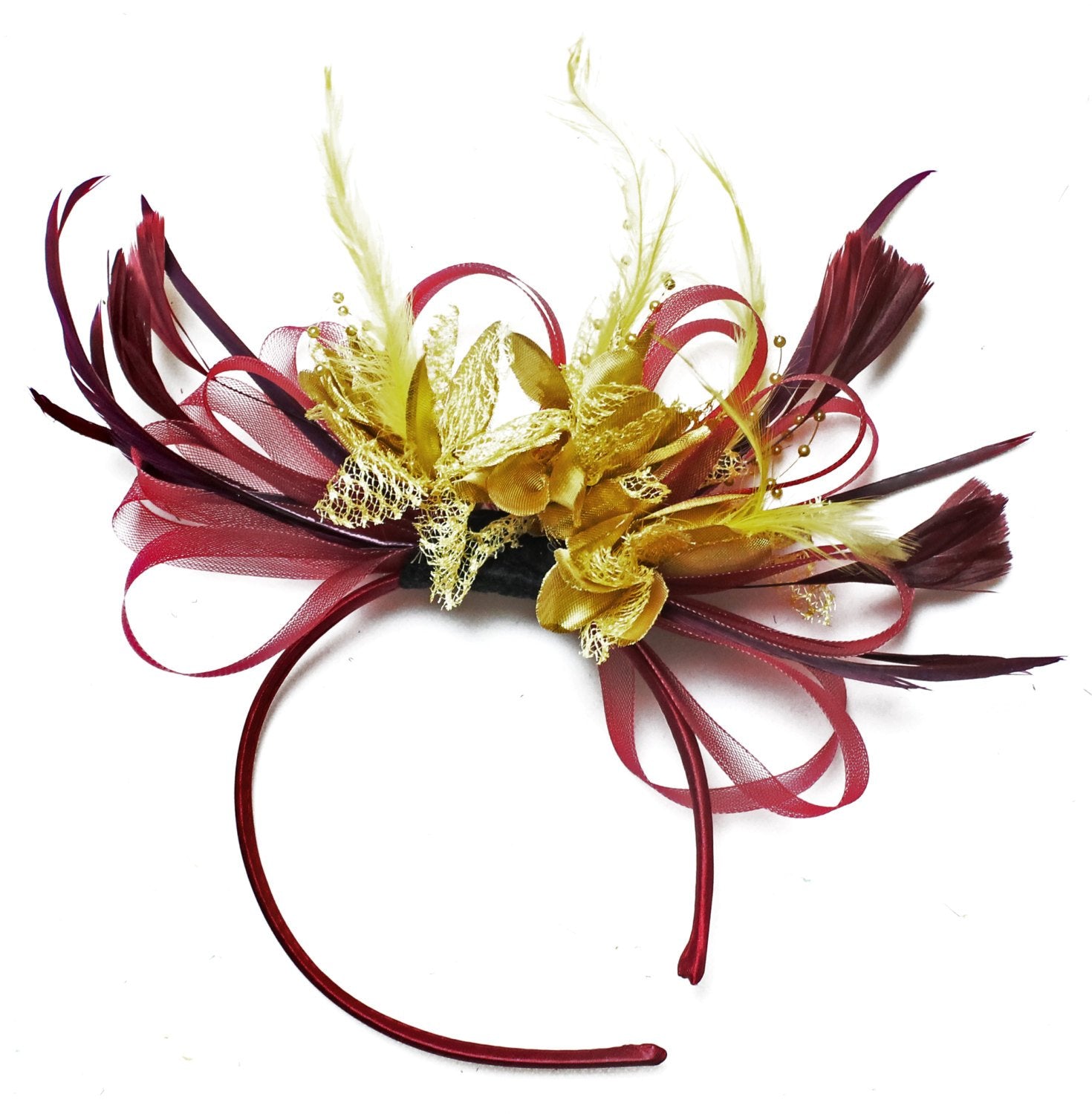 burgundy and gold fascinator