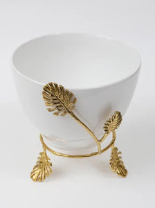 White Centerpiece Bowl On Gold Leaf Stand