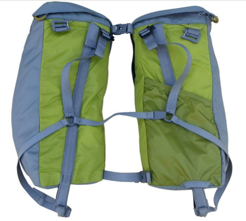 Picture of a set of front balance pockets with carrying straps, detached from pack and used as day pack - Light Hiking Gear