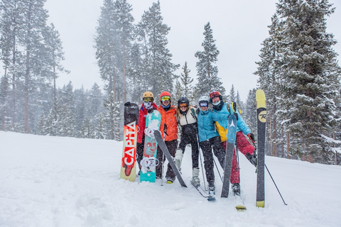 A bunch of skiers and snow-boarders