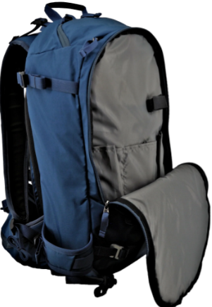 A blue ski pack