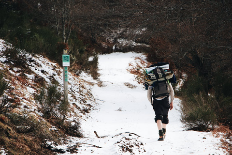 Man trekking on a snowy path