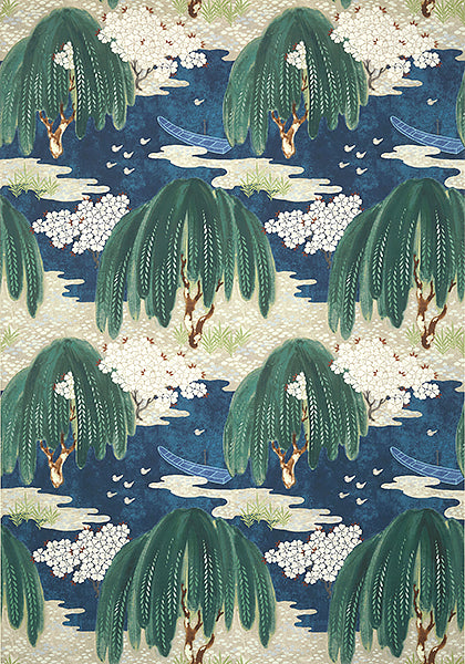 Botanical Thibaut Willow Tree Navy Throw Pillow Cover