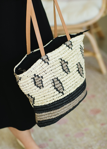 Diamond + Striped Straw Bag