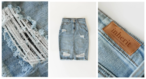 Presley Distressed Denim Midi Skirt