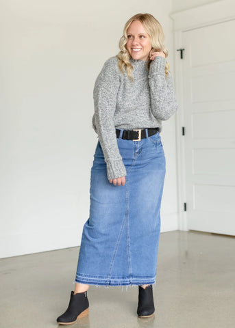 ladies long denim skirts