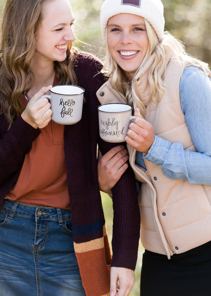 Our Hello Fall and Highly Caffeinated mugs