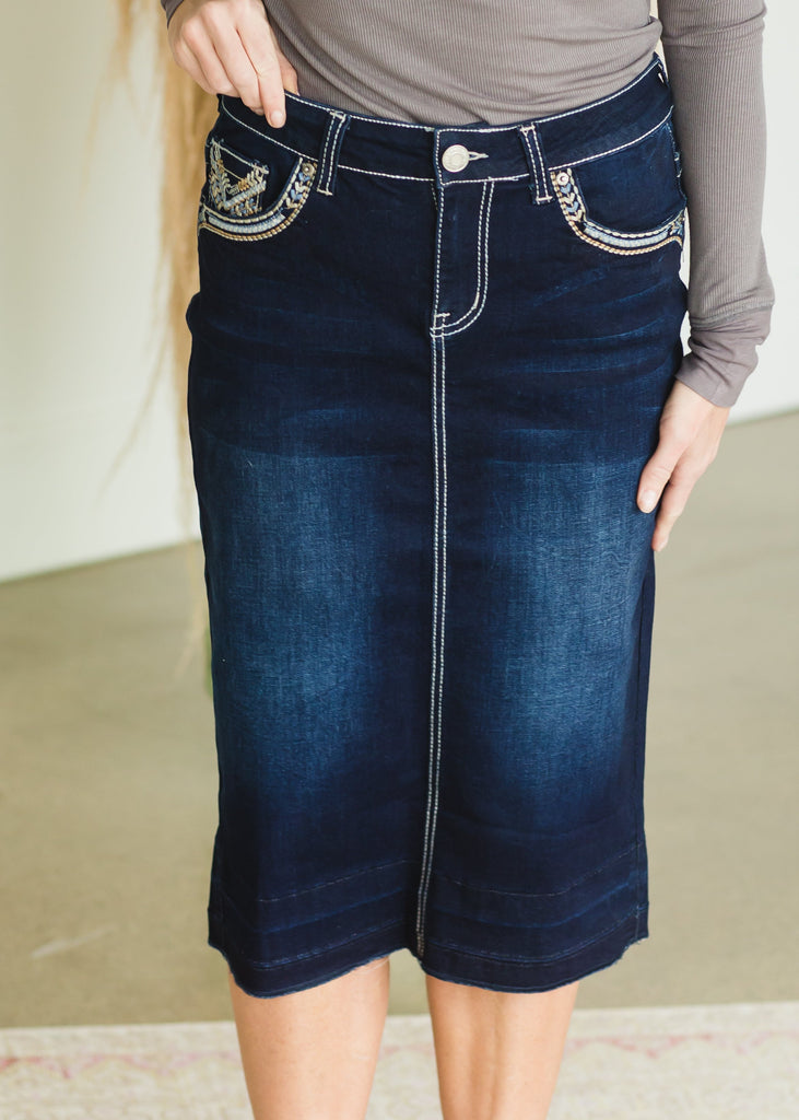 Contrast Stitch Blue Jean Skirt - FINAL SALE | Inherit Co.