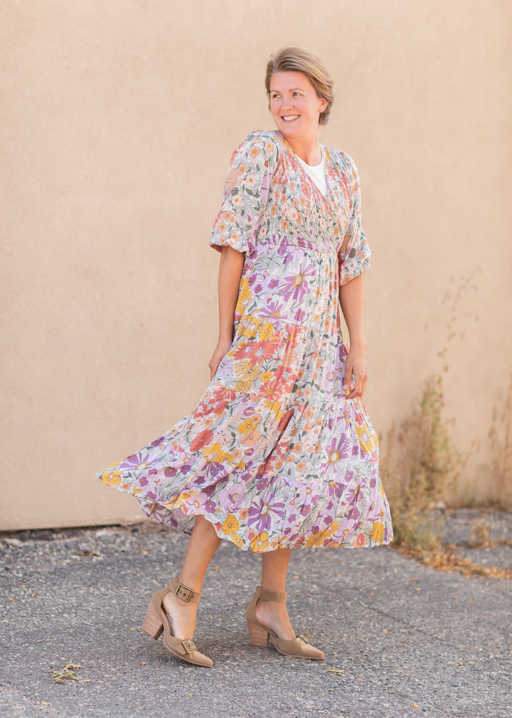Crossover Smocked Bodice Floral Print Maxi Dress - FINAL SALE | Inherit Co.