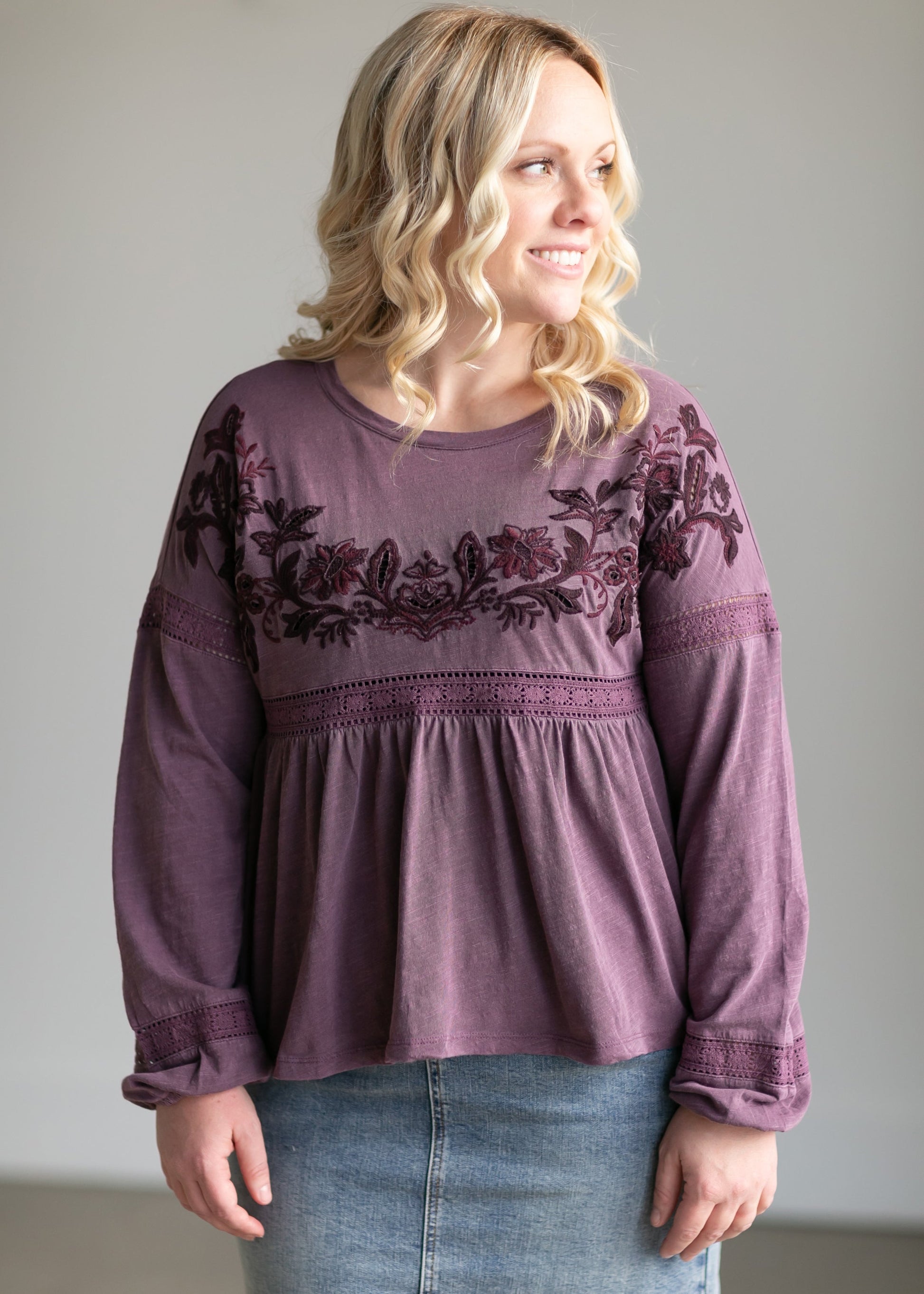 Embroidered Sleeve Babydoll Top - FINAL SALE – Inherit Co.