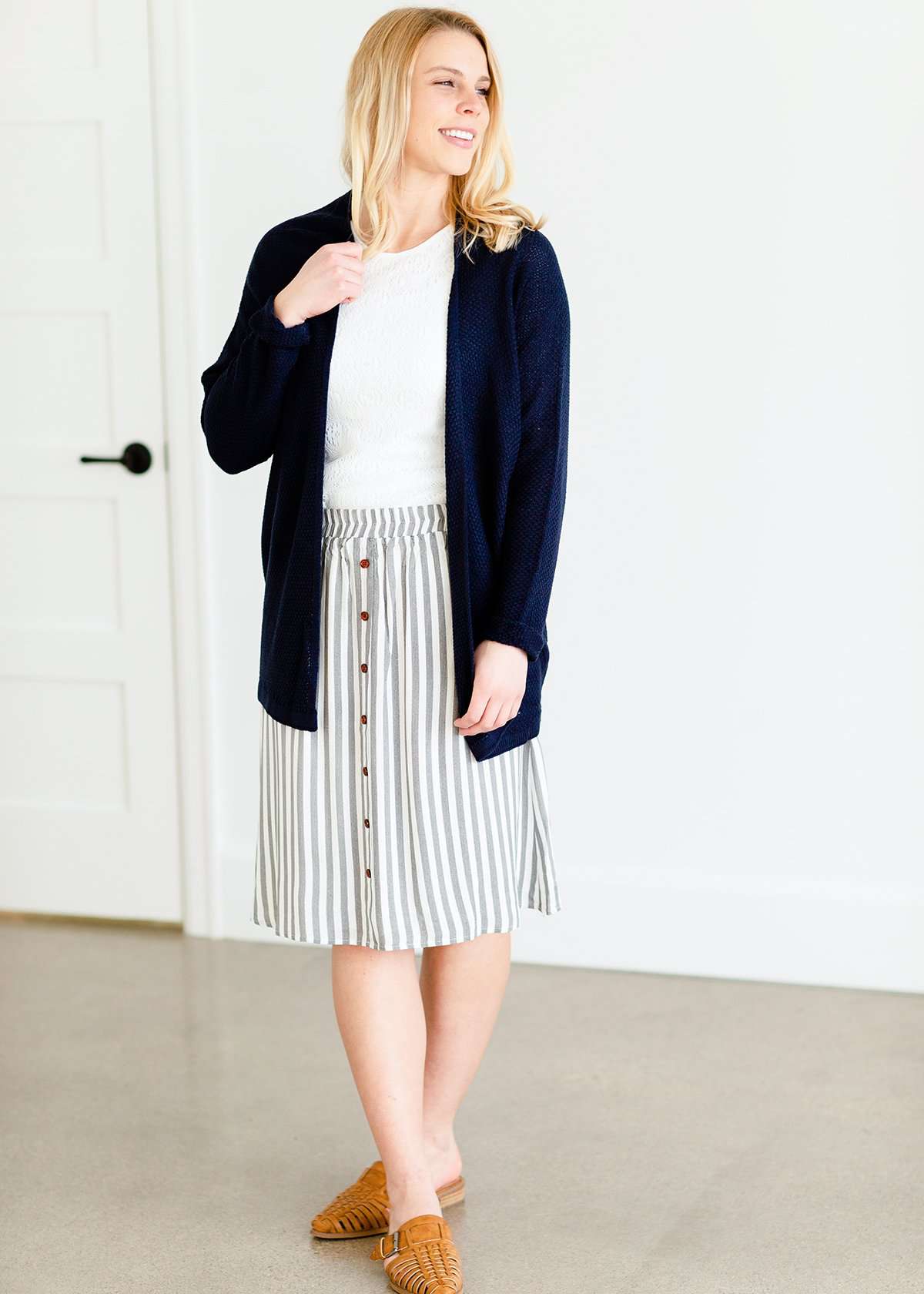 Modest Womens Front Stripe Button Skirt Inherit Clothing Company