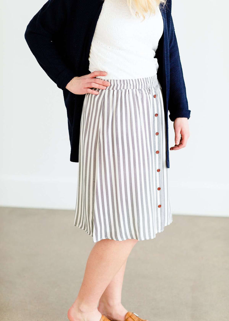 Modest Women's Front Stripe Button Skirt | Inherit Clothing Company ...