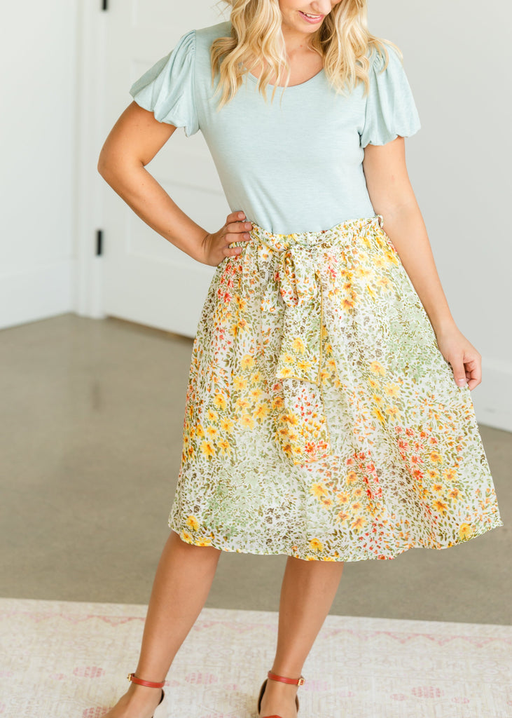 Mixed Media Floral Skirt Midi Dress - FINAL SALE | Inherit Co.