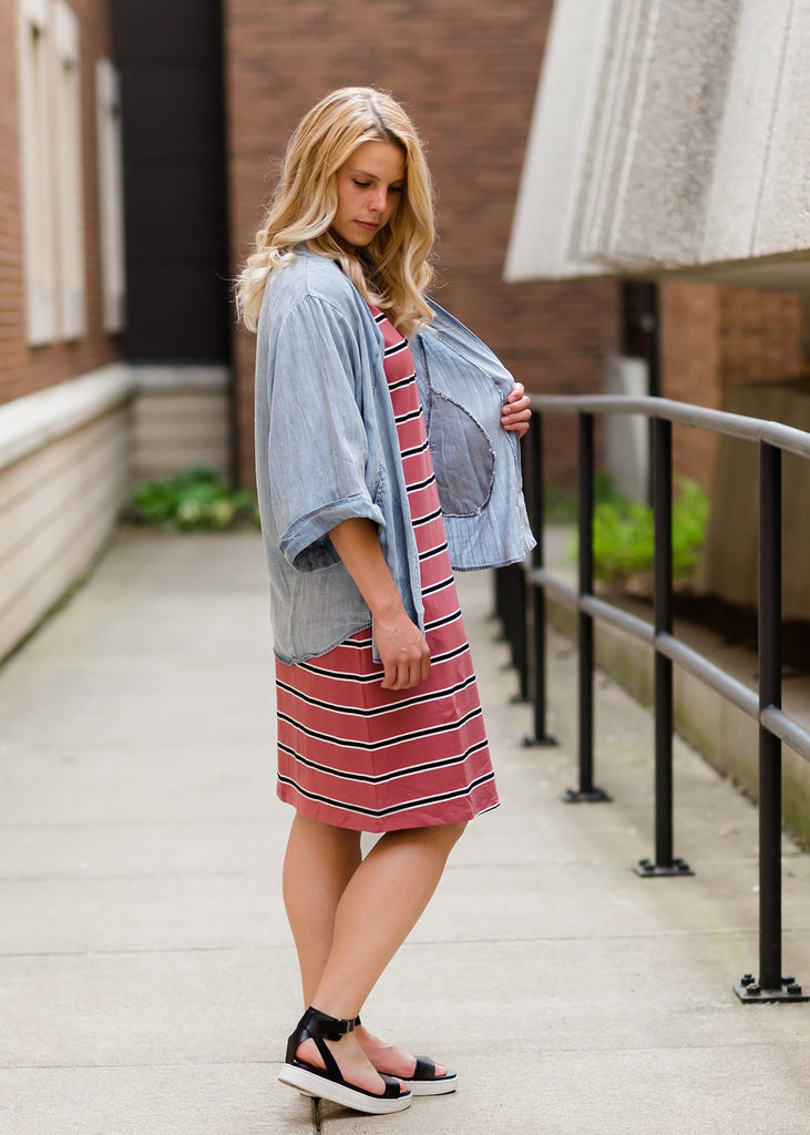 Multi Striped Modest Women's Midi Dress | Inherit Co.