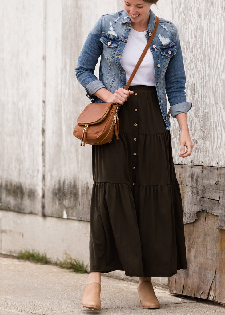 Olive Tiered Maxi Skirt | Inherit Co.
