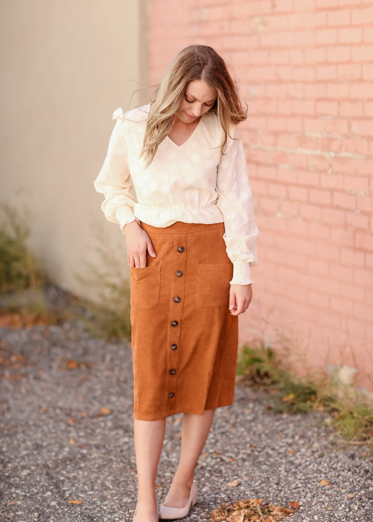 Pocket High Waist Button Front Corduroy 