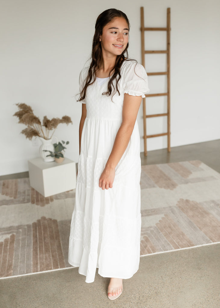 White Puff Sleeve Midi Dress - FINAL SALE | Inherit Co.