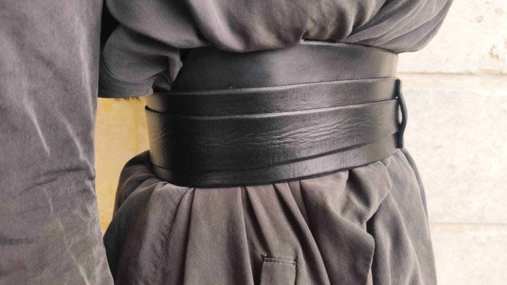 Black obi belt for women Wide wrap leather women's bel – ISHAOR