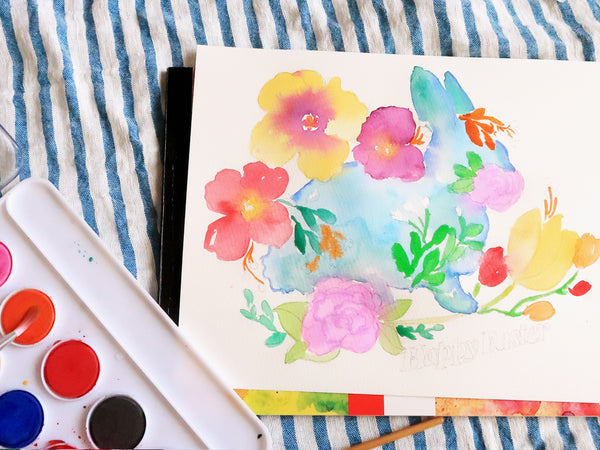 Watercolor Painting Wildflower Easter Bunny DIY