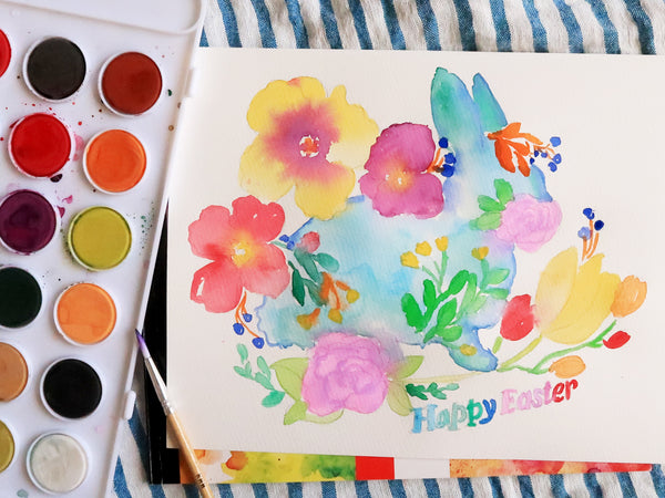 Watercolor Painting Wildflower Easter Bunny DIY