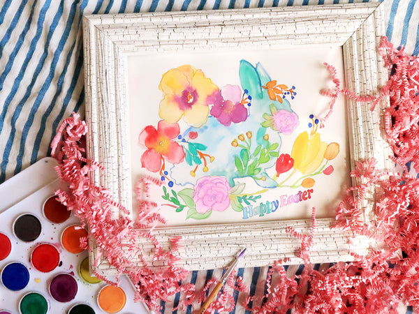 Watercolor Painting Wildflower Easter Bunny DIY