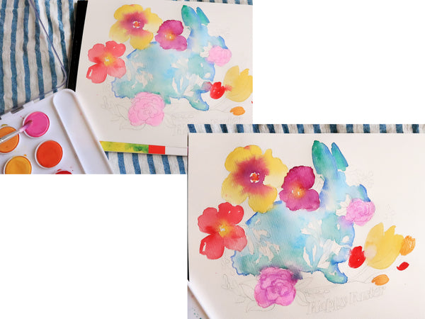 Watercolor Painting Wildflower Easter Bunny DIY