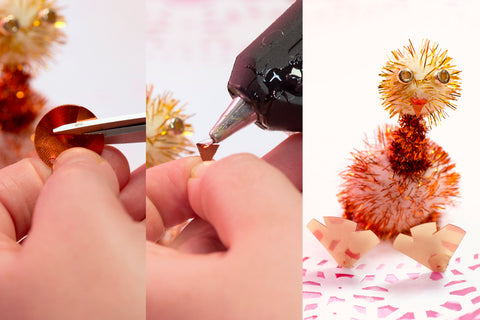 turkey table topper - cut a small palette and glue it on the face pom pom as a beak