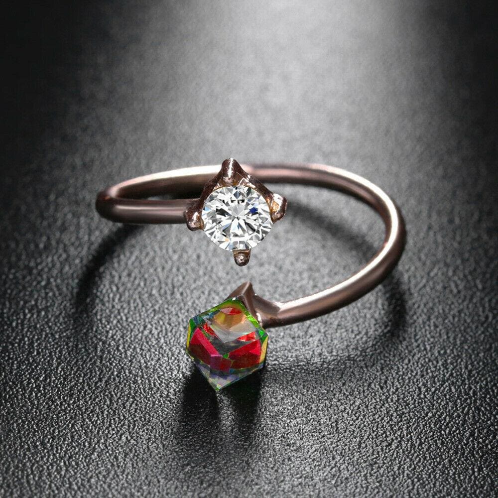 Mystic Topaz Cube Rose Gold Adjustable Ring