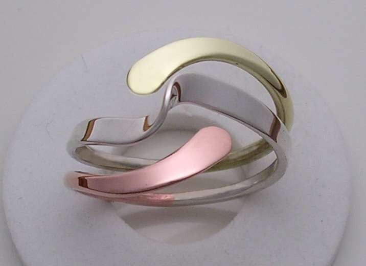 Tri-Metal Wave Energy Ring  in Sterling Copper and Brass