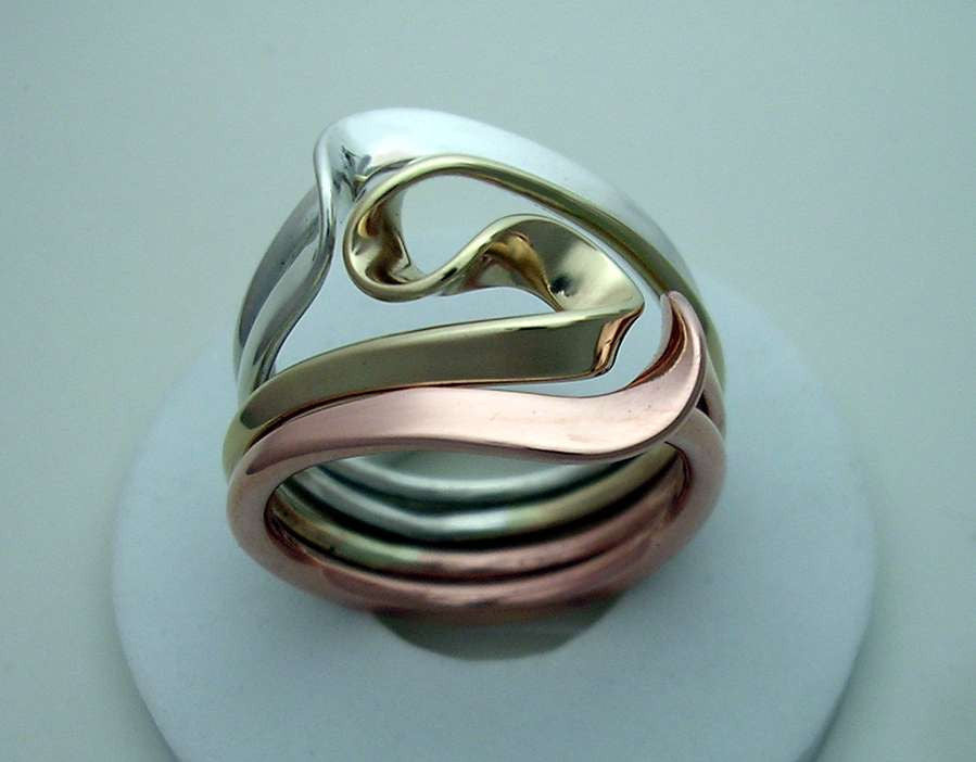 Tesla Inspired Silver, 14k Yellow Gold and Copper Vortex Energy Ring ...