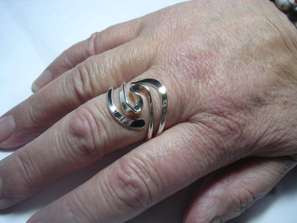 Winged Two Turn Vortex Energy Ring   in Sterling Silver