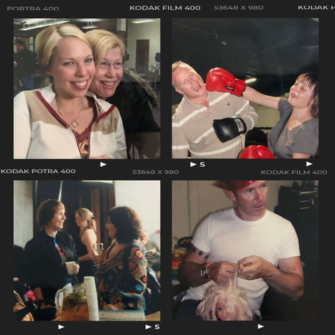 Picture collage of various crew member from the hair and makeup department on the original The L Word TV series