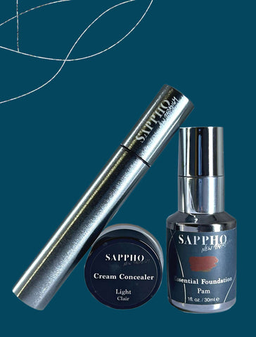 SAPPHO PFAS free makeup products including foundation, concealer and refilalble mascara